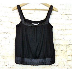 Diane Von Furstenberg Women Black Silk Blend Sequin Trim Tank Top Sz L Gothic